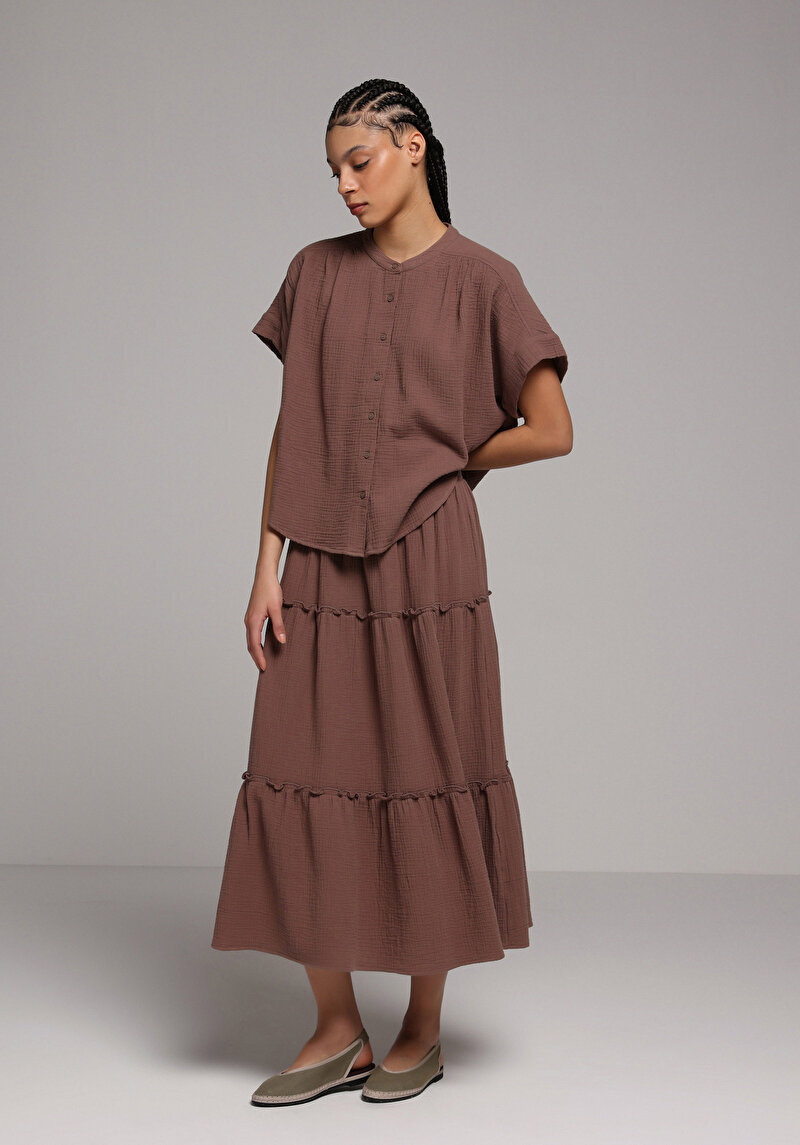 Maxi Length Düz  Kadın Kahverengi Etek