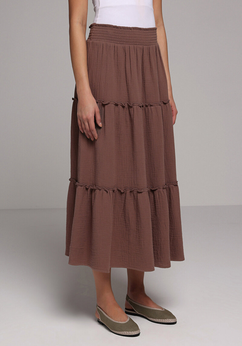 Maxi Length Düz Kadın Kahverengi Etek
