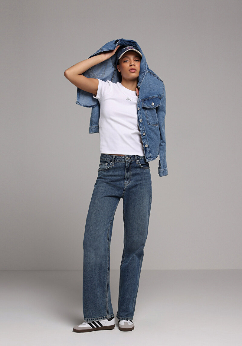 Straight Fit   Kadın Dark İndigo Denim Jean Pantolon