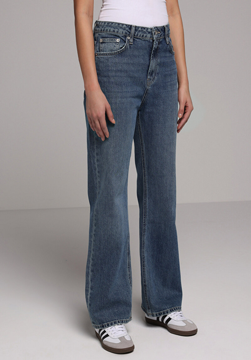 Straight Fit   Kadın Dark İndigo Denim Jean Pantolon