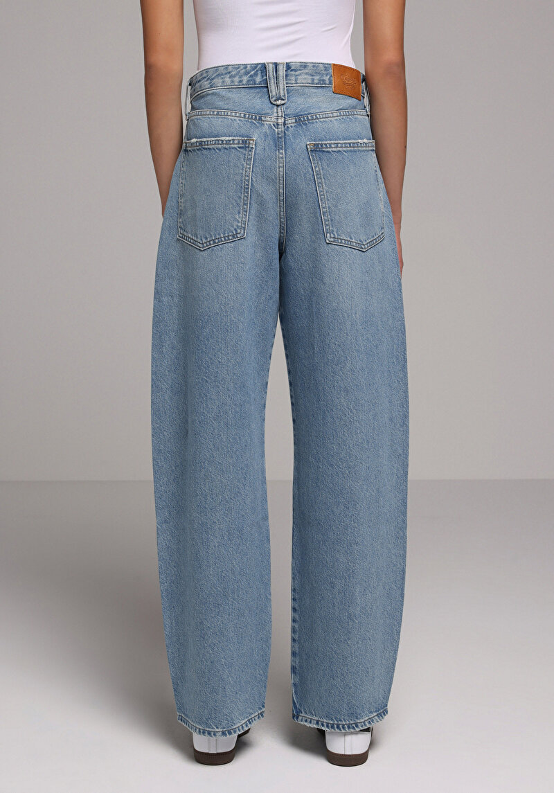 Baggy Fit   Kadın Light İndigo Denim Jean Pantolon