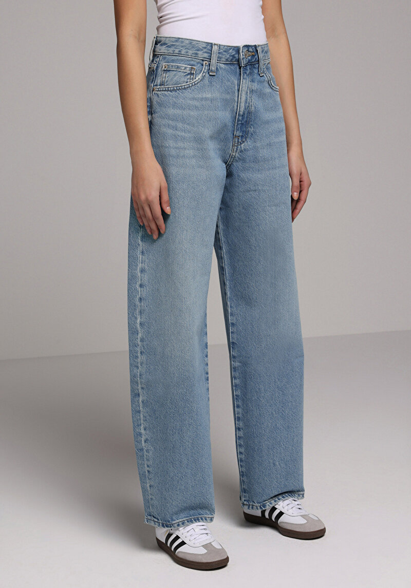 Baggy Fit   Kadın Light İndigo Denim Jean Pantolon