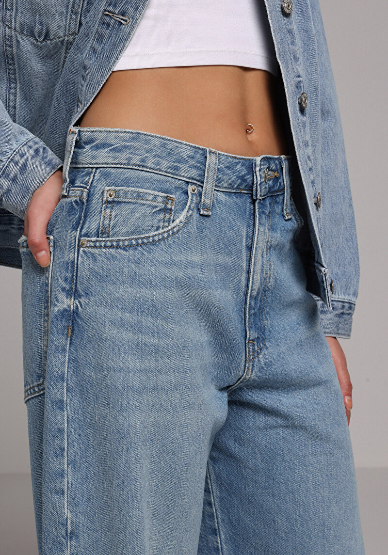 Baggy Fit   Kadın Light İndigo Denim Jean Pantolon