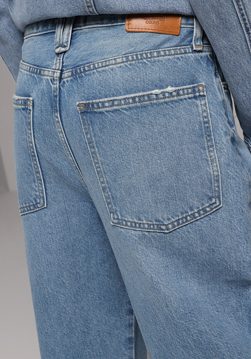 Baggy Fit   Kadın Light İndigo Denim Jean Pantolon