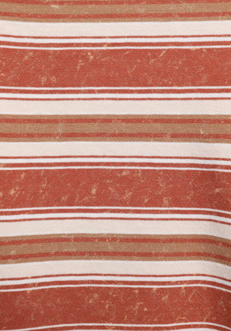 Regular Fit Yuvarlak Yaka Çizgili Kadın Kahverengi Kısa Kol Tişört
