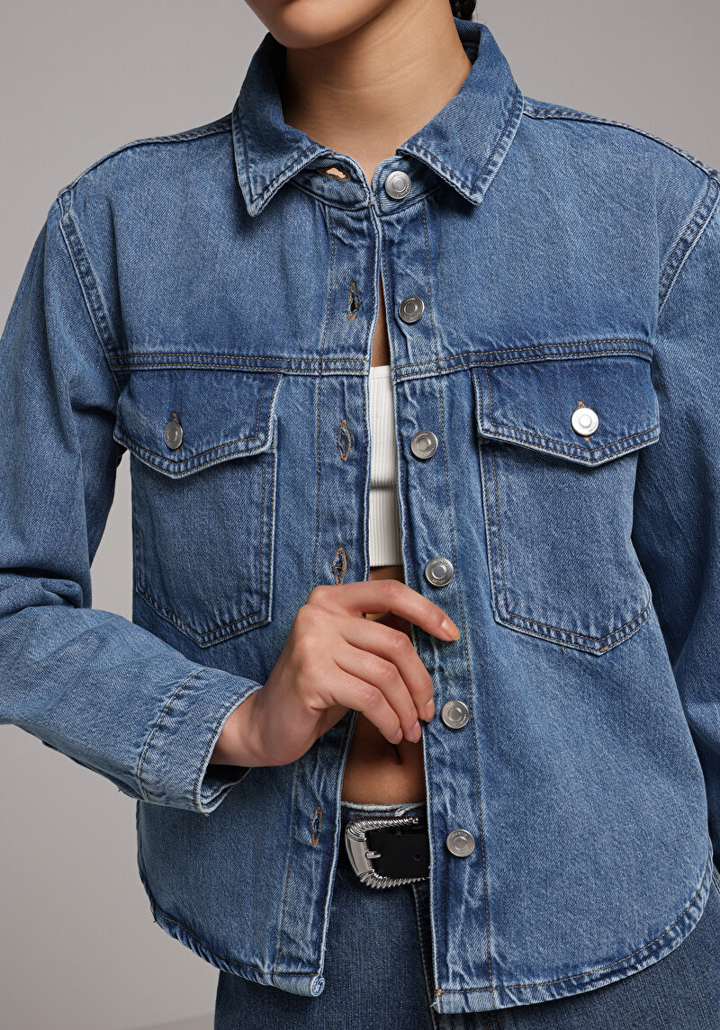 Regular Fit   Kadın Mid İndigo Denim Shacket