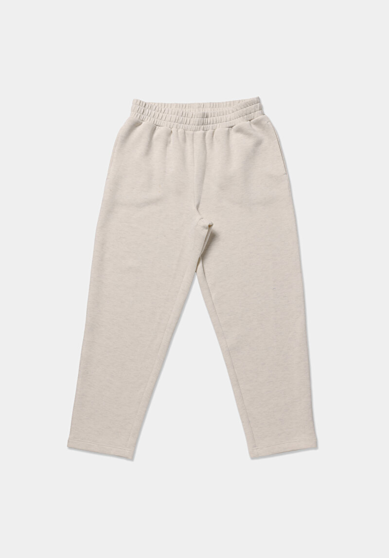 Regular Fit Orta Bel Düz Kadın Ekru Eşofman Altı