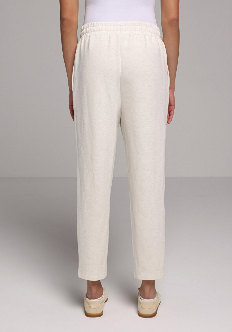 Regular Fit Orta Bel Düz Kadın Ekru Eşofman Altı