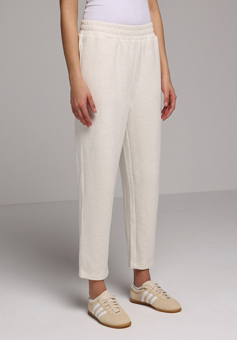 Regular Fit Orta Bel Düz Kadın Ekru Eşofman Altı