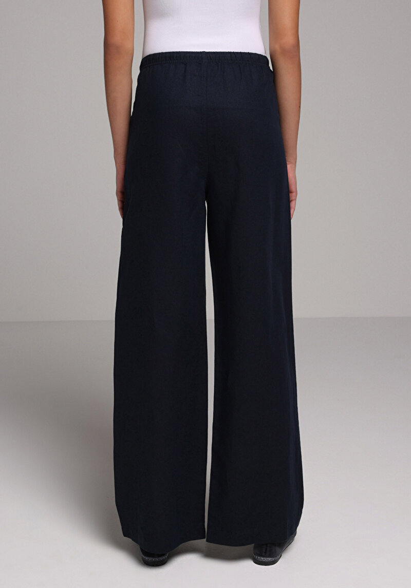 Regular Fit Yüksel Bel Geniş Paça Kadın Lacivert Pantolon