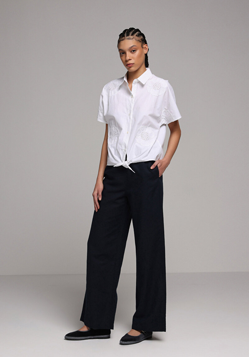 Regular Fit Yüksel Bel Geniş Paça Kadın Lacivert  Pantolon