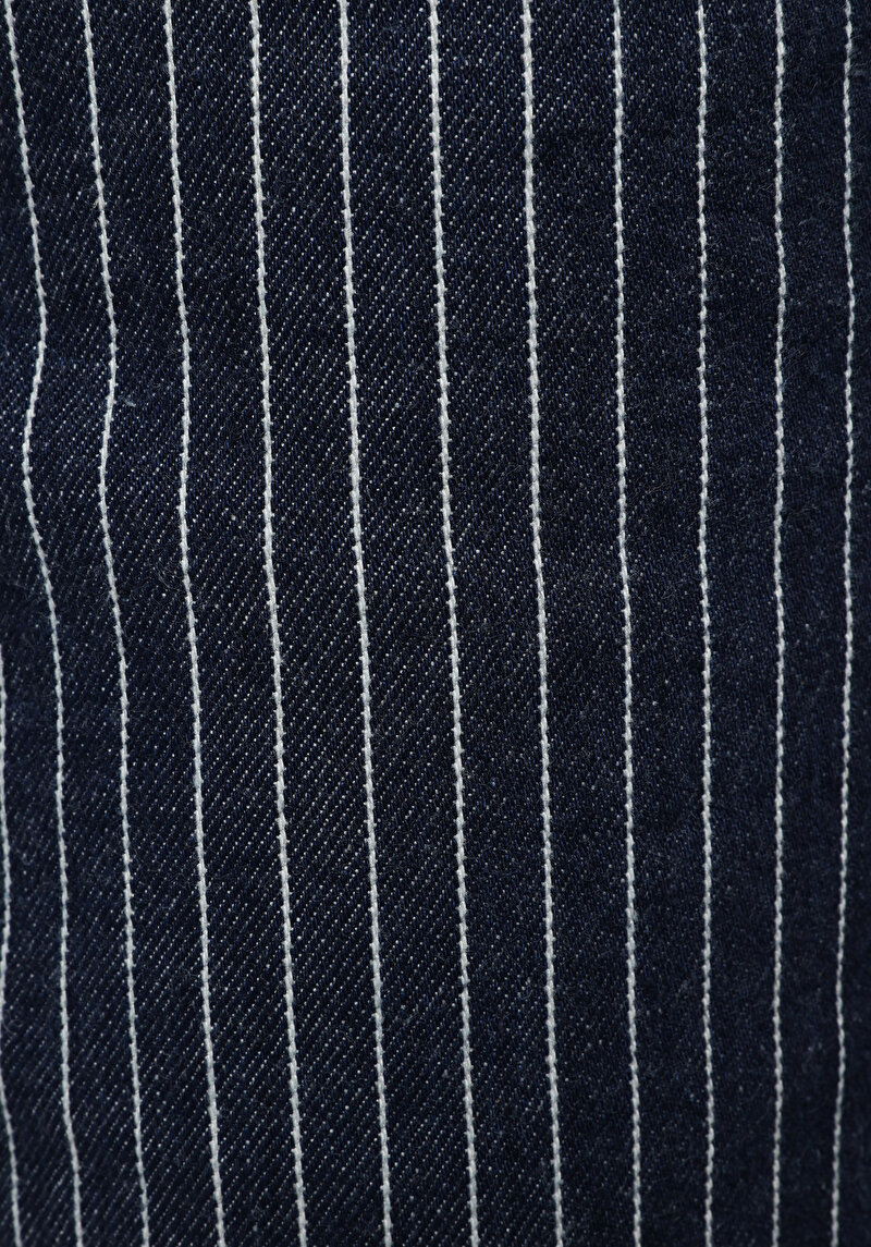 Regular Fit Orta Bel Çizgili Kadın Stripe Denim Jean Şort