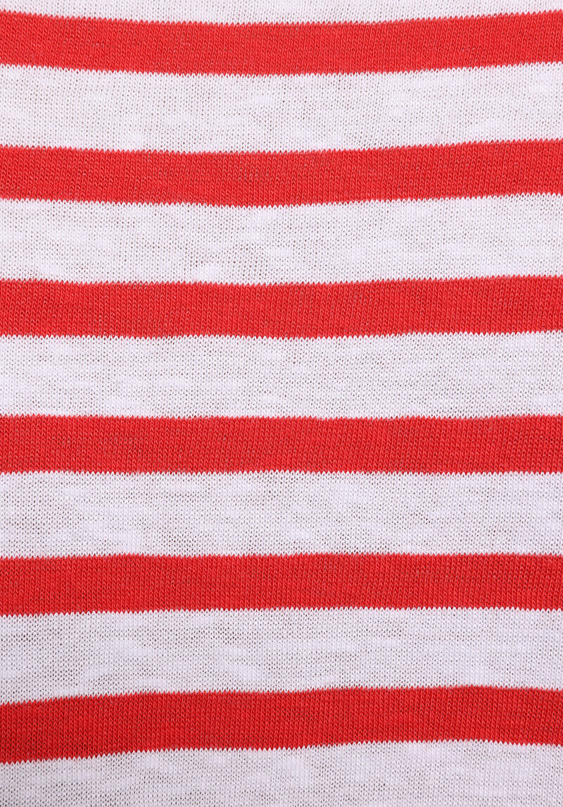 Regular Fit Yuvarlak Yaka Çizgili Kadın Kirmizi Kısa Kol Tişört