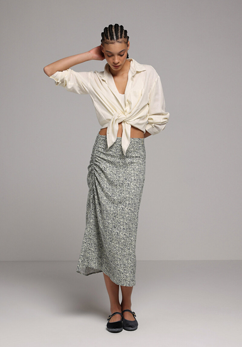 Midi Metraj Baskılı Kadın Yeşil Etek