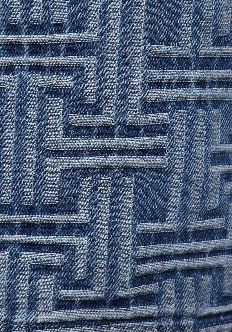 Slim Fit Jakarlı Fermuarlı Kadın Mid İndigo Denim Etek