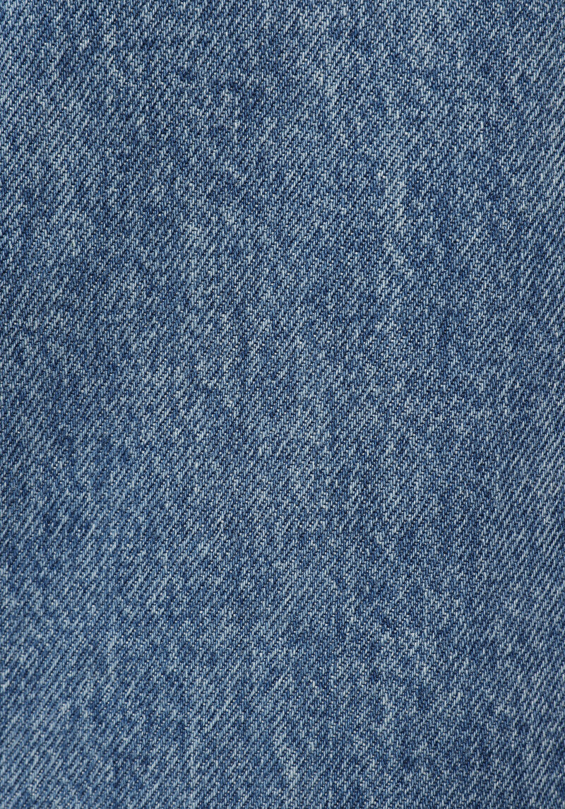 Slim Fit Düz Düğmeli Kadın Mid İndigo Denim Etek