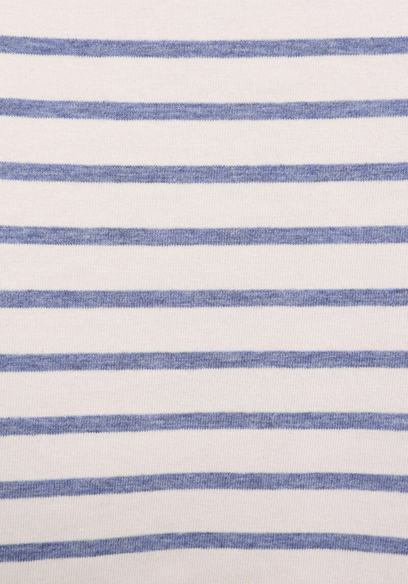 Regular Fit Yuvarlak Yaka Çizgili Kadın Mavi Kısa Kol Tişört