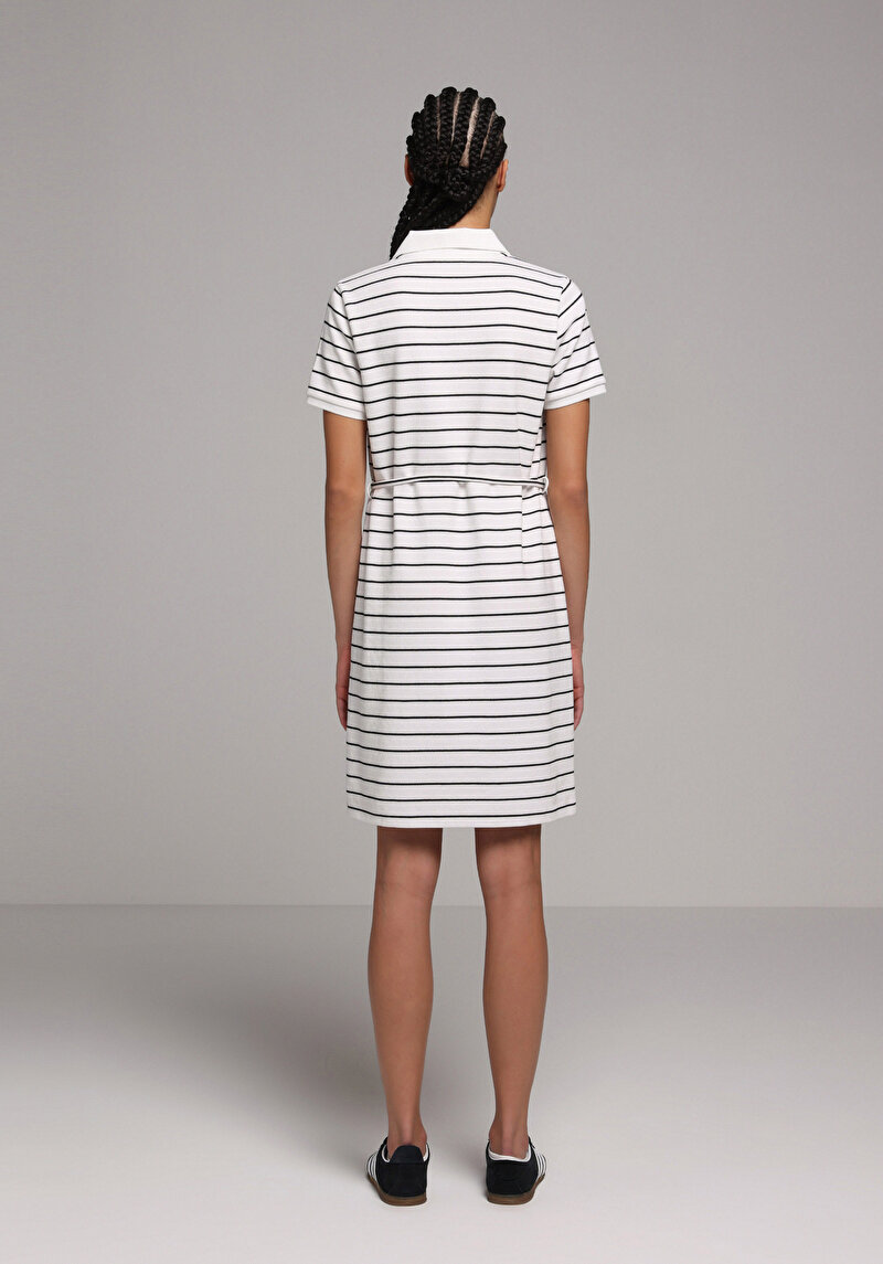 Regular Fit Çizgili Kadın Siyah Kısa Kol Elbise