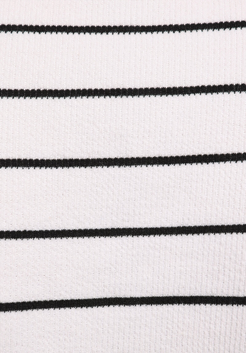 Regular Fit Çizgili Kadın Siyah Kısa Kol Elbise