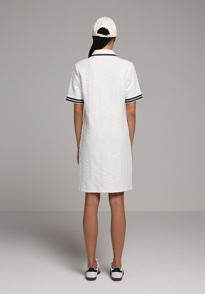 Regular Fit Jakarlı Kadın Beyaz Kısa Kol Elbise