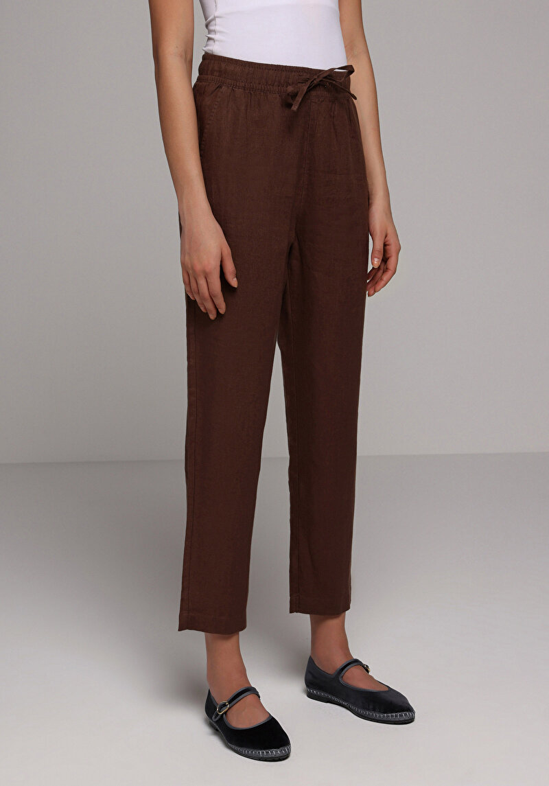 Regular Fit Yüksel Bel Düz Paça Kadın Kahverengi Pantolon