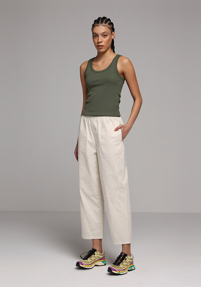 Regular Fit Yüksel Bel Geniş Paça Kadın Ekru  Pantolon