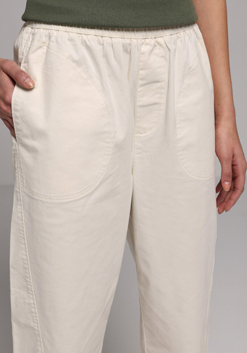 Regular Fit Yüksel Bel Geniş Paça Kadın Ekru Pantolon
