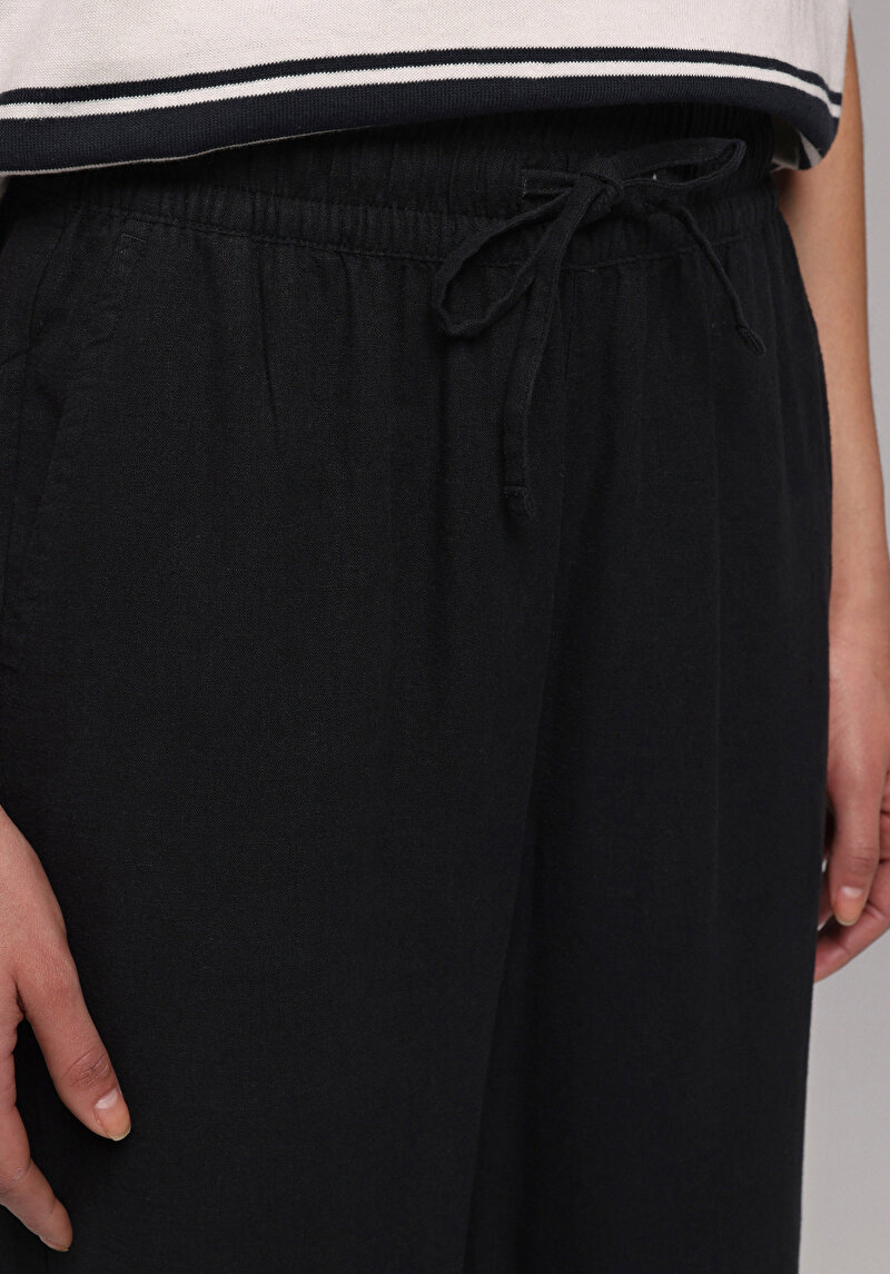 Regular Fit Yüksel Bel Geniş Paça Kadın Siyah  Pantolon