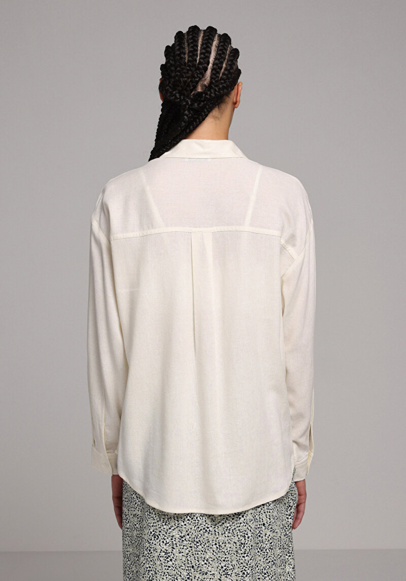 Boyfriend Fit Shirt Neck Düz Kadın Sari Uzun Kol Gömlek