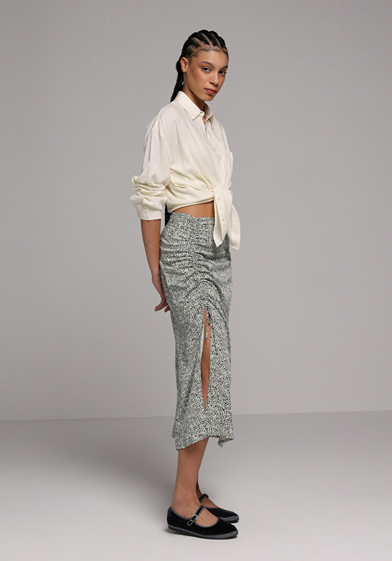 Boyfriend Fit Shirt Neck Düz Kadın Sari Uzun Kol Gömlek