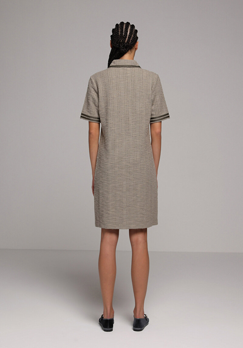 Regular Fit Jakarlı Kadın Yeşil Kısa Kol Elbise