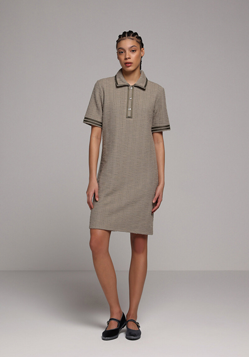 Regular Fit Jakarlı Kadın Yeşil Kısa Kol Elbise