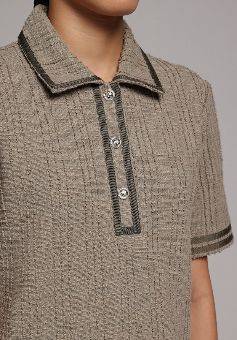 Regular Fit Jakarlı Kadın Yeşil Kısa Kol Elbise