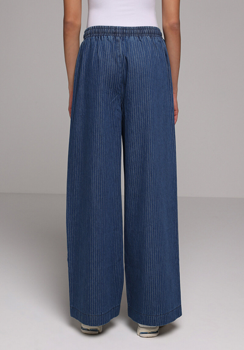 Loose Fit   Kadın Stripe Denim Jean Pantolon