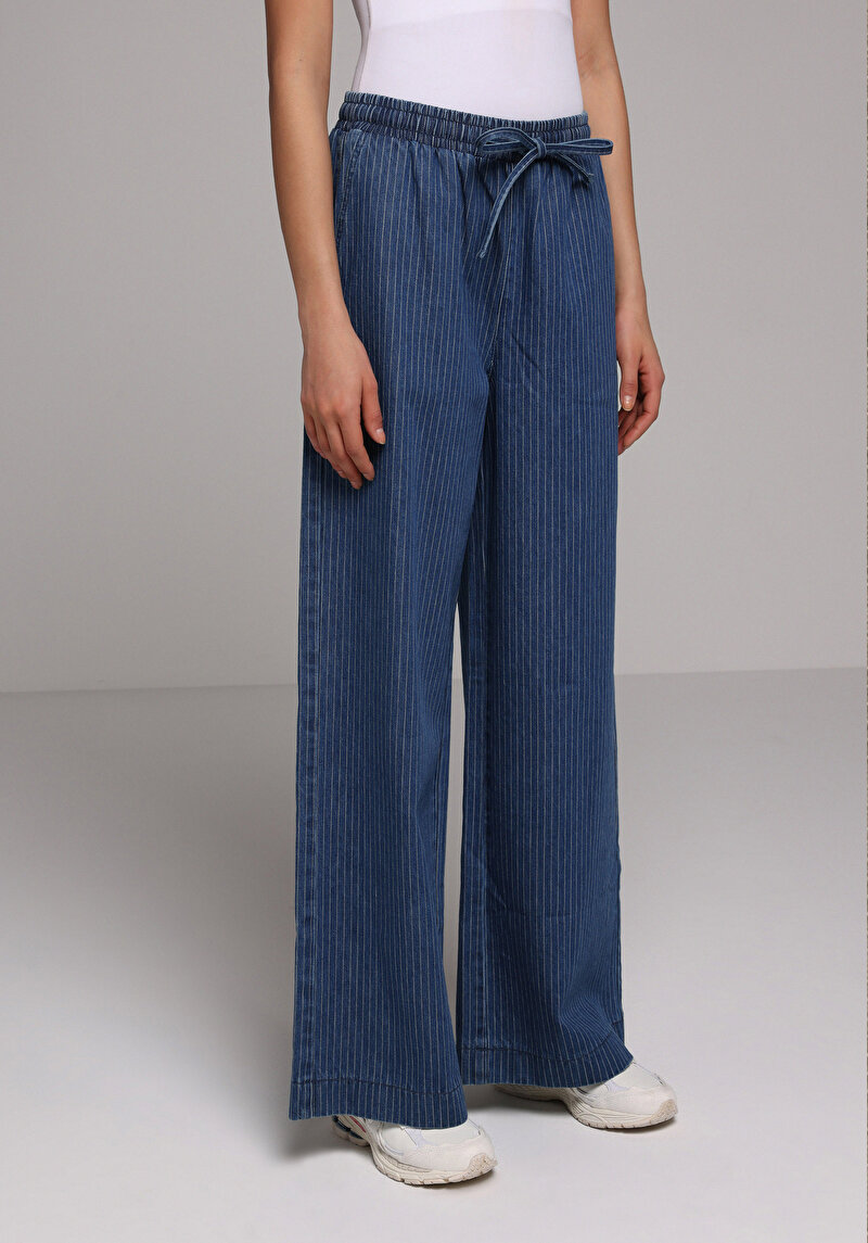 Loose Fit   Kadın Stripe Denim Jean Pantolon