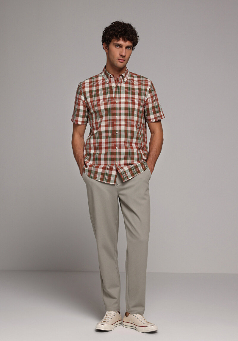 Regular Fit Orta Bel Düz Paça Erkek Yeşil Pantolon