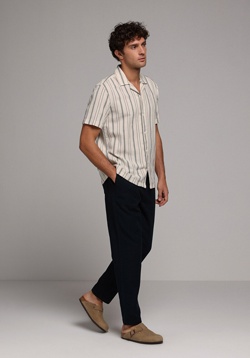 Regular Fit Orta Bel Düz Paça Erkek Lacivert Pantolon