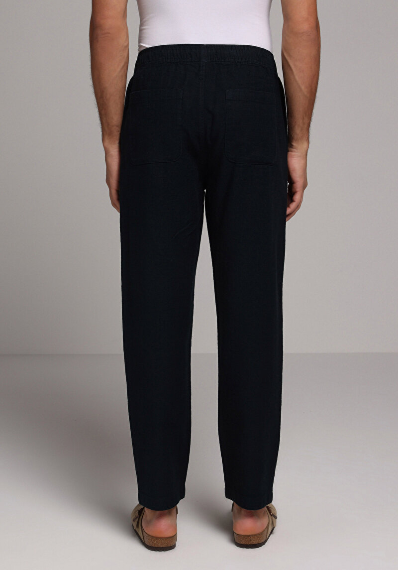 Regular Fit Orta Bel Düz Paça Erkek Lacivert  Pantolon