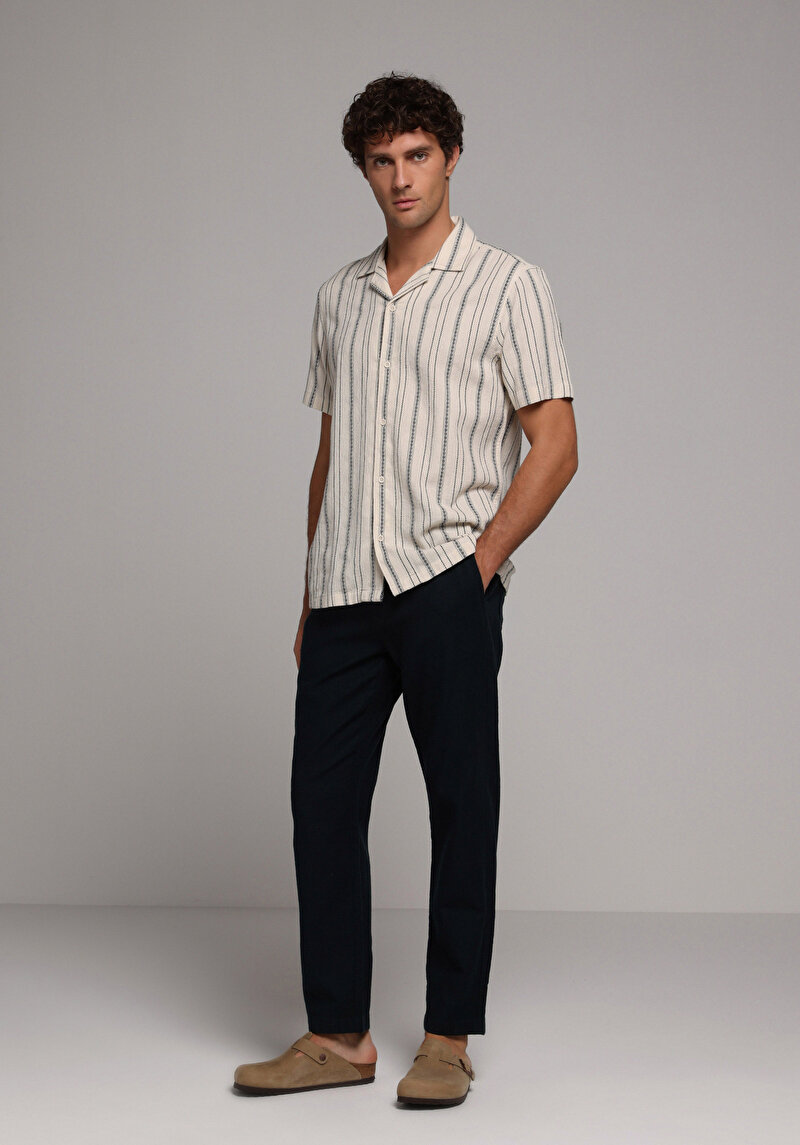 Regular Fit Orta Bel Düz Paça Erkek Lacivert Pantolon