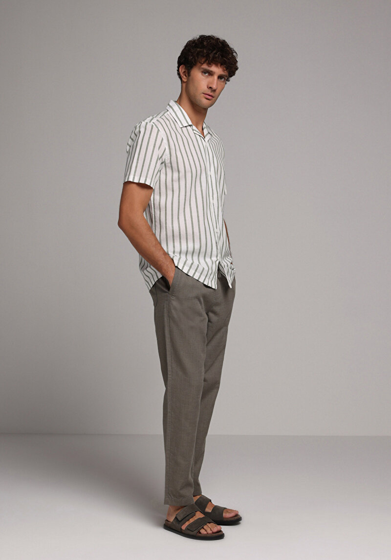 Regular Fit Orta Bel Düz Paça Erkek Yeşil  Pantolon