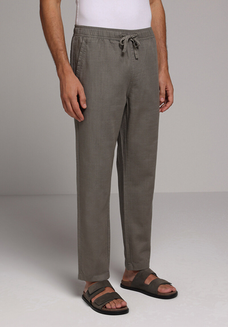 Regular Fit Orta Bel Düz Paça Erkek Yeşil  Pantolon