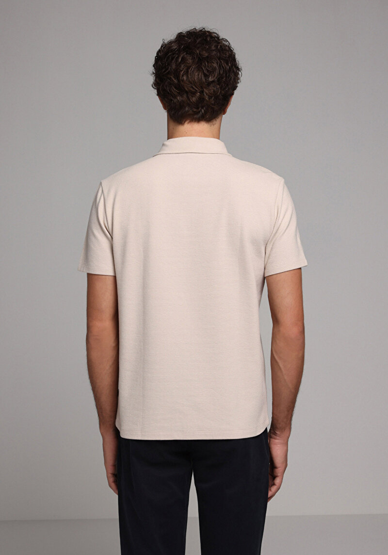 Regular Fit Polo Yaka Düz Erkek Bej Kısa Kol Tişört