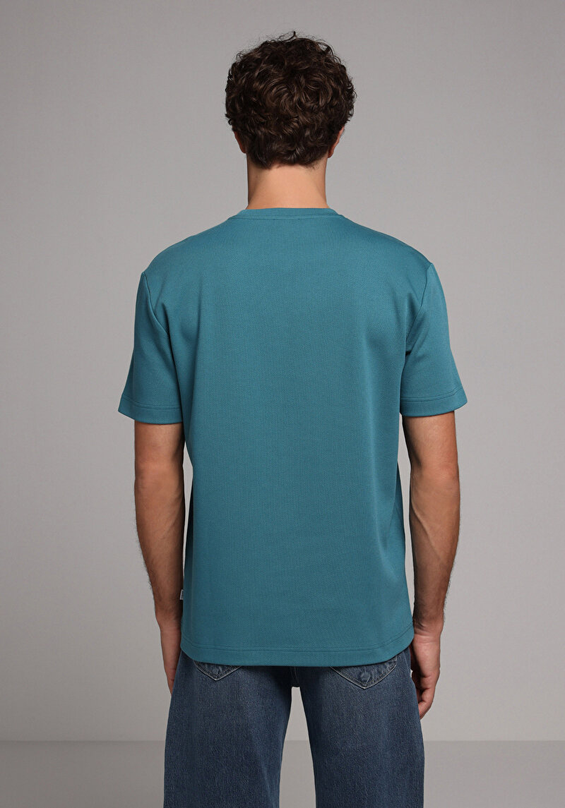 Comfort Fit Yuvarlak Yaka Düz Erkek Mavi Kısa Kol Tişört