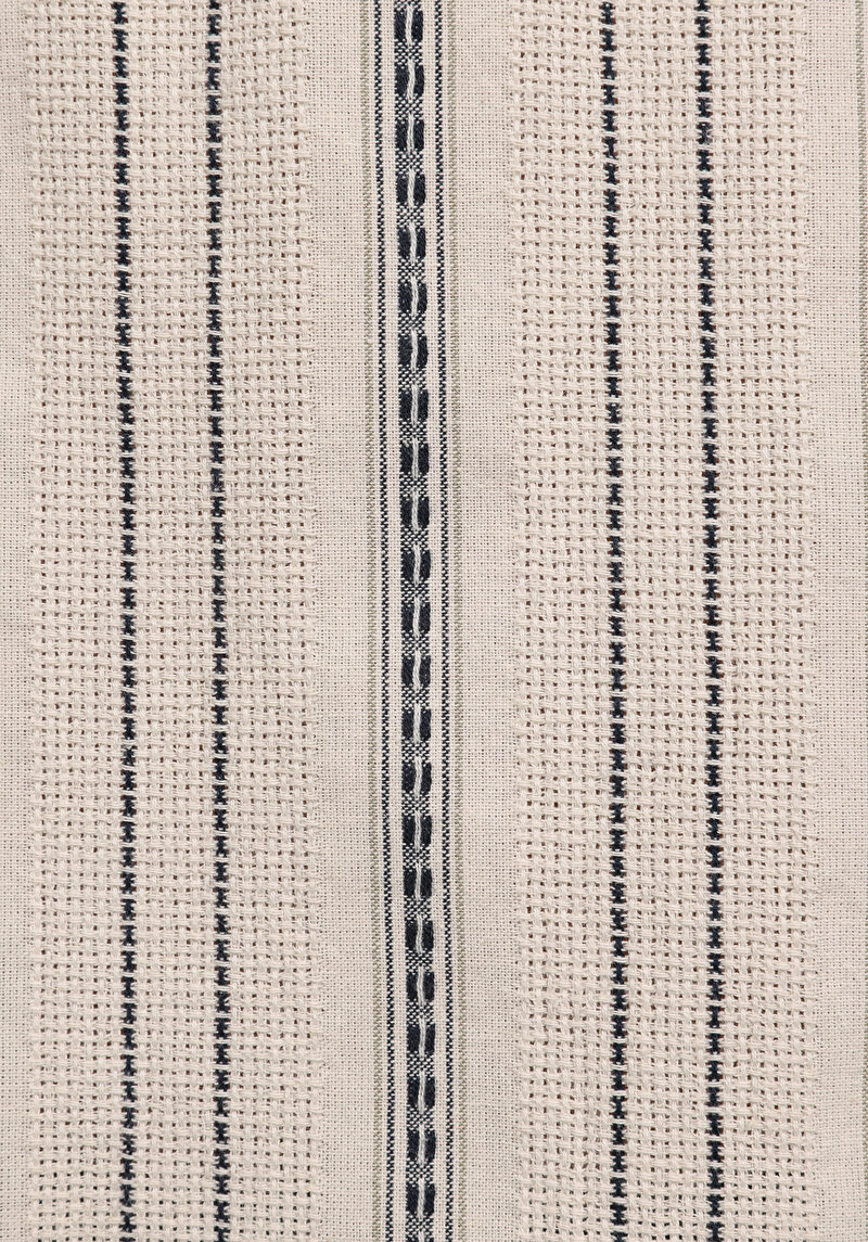 Regular Fit Shirt Neck Çizgili Erkek Ekru Kısa Kol Gömlek