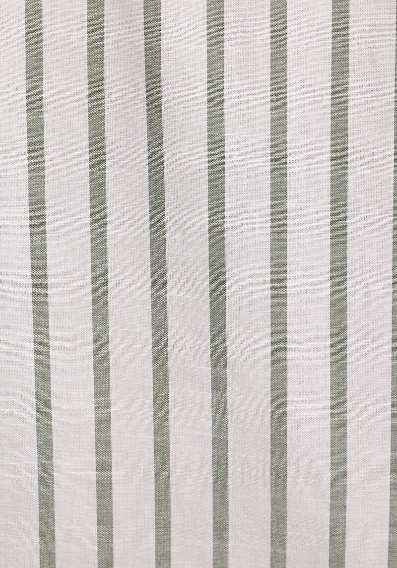 Regular Fit Shirt Neck Çizgili Erkek Yeşil Kısa Kol Gömlek