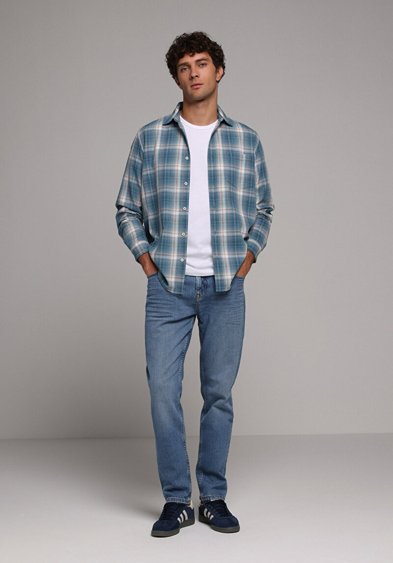 Regular Fit   Erkek Mid İndigo Denim Jean Pantolon