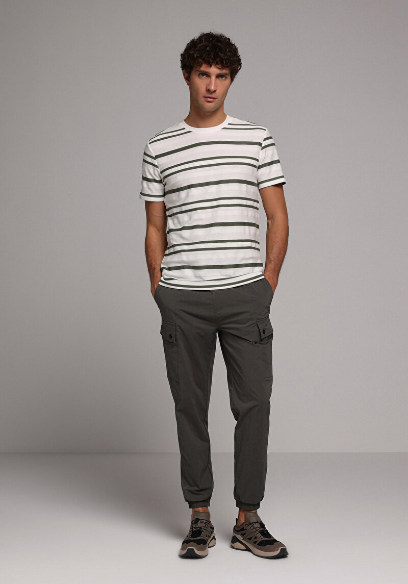 Slim Fit Orta Bel Lastikli Paça Erkek Yeşil Pantolon