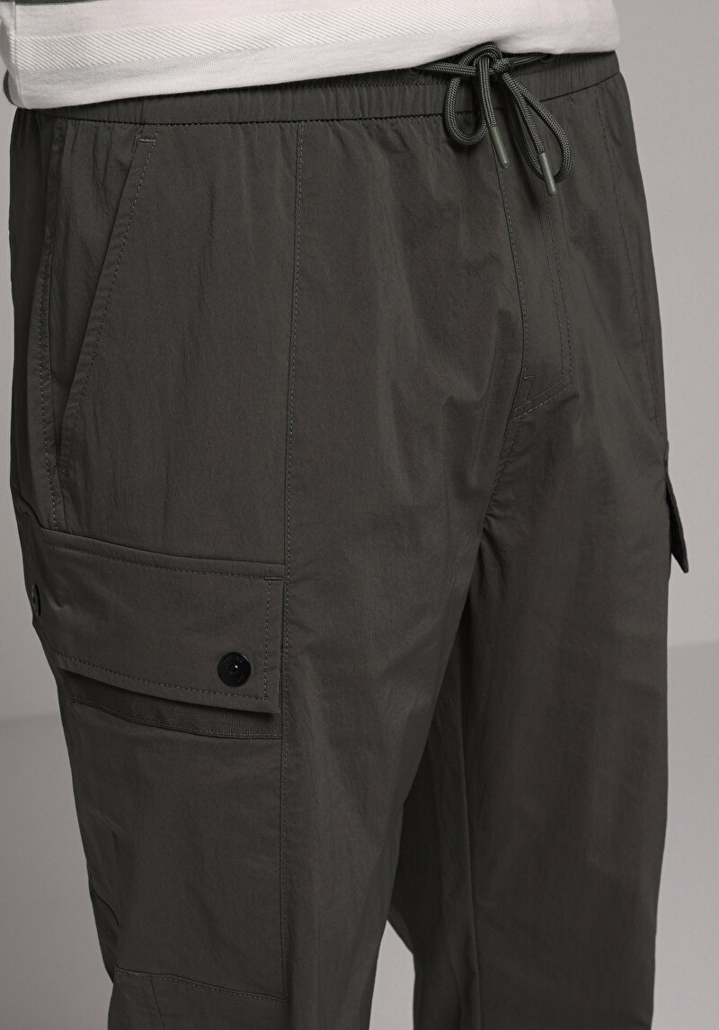 Slim Fit Orta Bel Lastikli Paça Erkek Yeşil  Pantolon