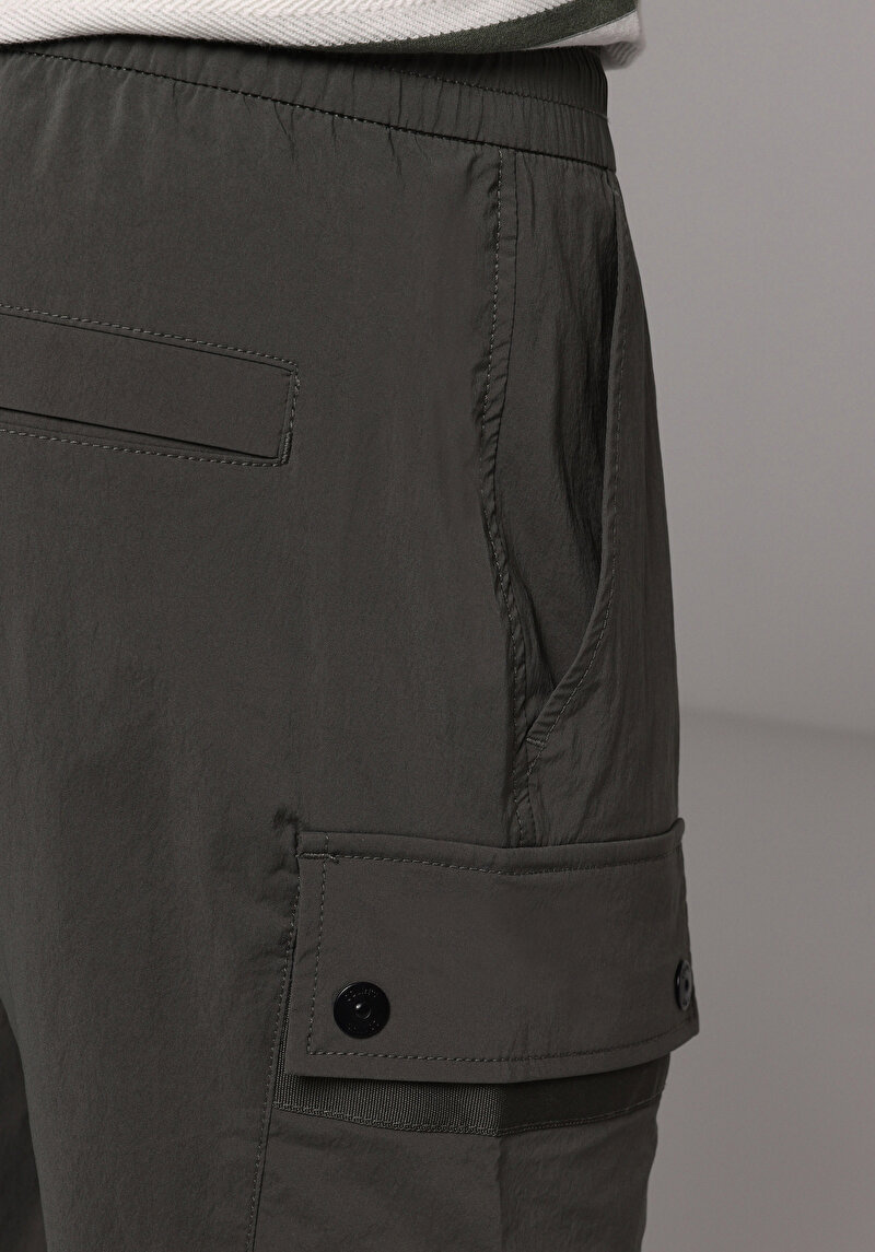 Slim Fit Orta Bel Lastikli Paça Erkek Yeşil  Pantolon