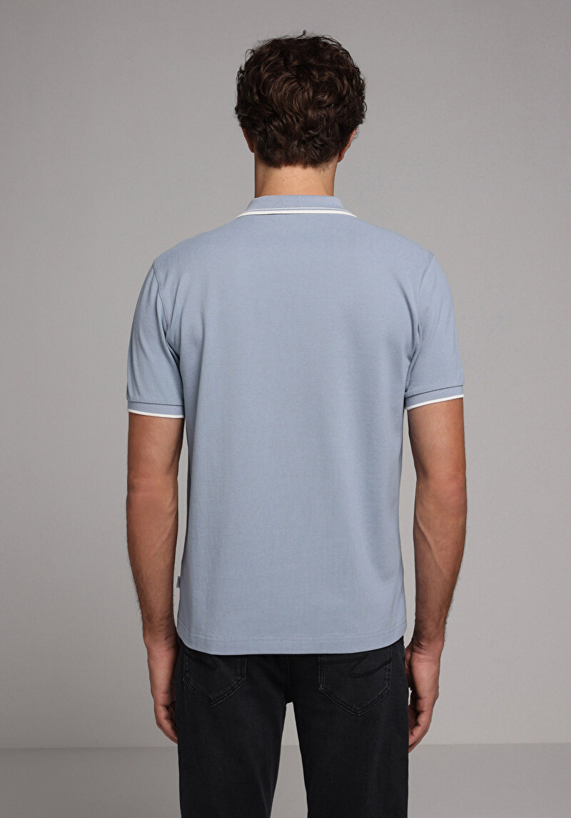 Regular Fit Polo Yaka Düz Erkek Mavi Kısa Kol Tişört